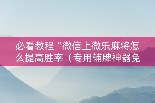必看教程“微信上微乐麻将怎么提高胜率（专用辅牌神器免安装）