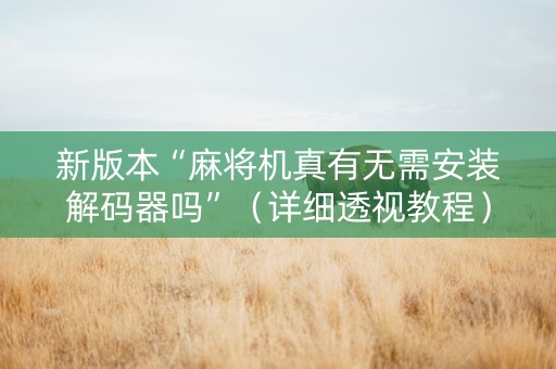 新版本“麻将机真有无需安装解码器吗”（详细透视教程）-哔哩哔哩