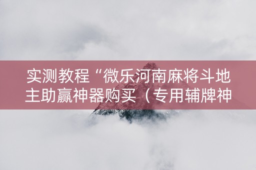 实测教程“微乐河南麻将斗地主助赢神器购买（专用辅牌神器免安装）