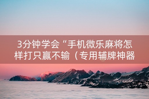 3分钟学会“手机微乐麻将怎样打只赢不输（专用辅牌神器免安装）