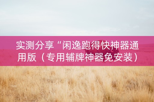 实测分享“闲逸跑得快神器通用版（专用辅牌神器免安装）