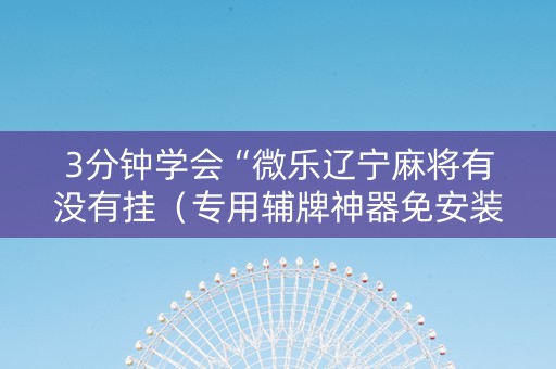 3分钟学会“微乐辽宁麻将有没有挂（专用辅牌神器免安装）