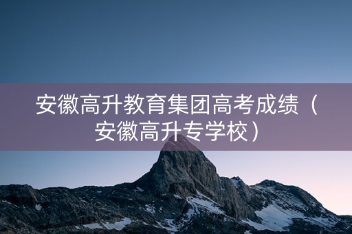 安徽高升教育集团高考成绩（安徽高升专学校）