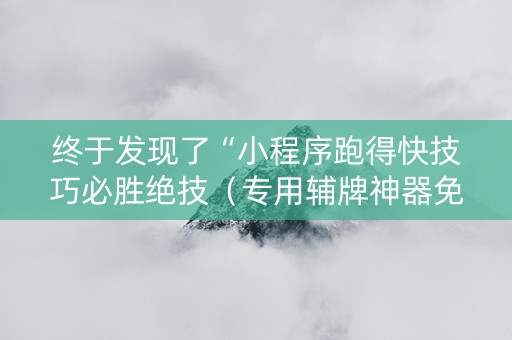 终于发现了“小程序跑得快技巧必胜绝技（专用辅牌神器免安装）