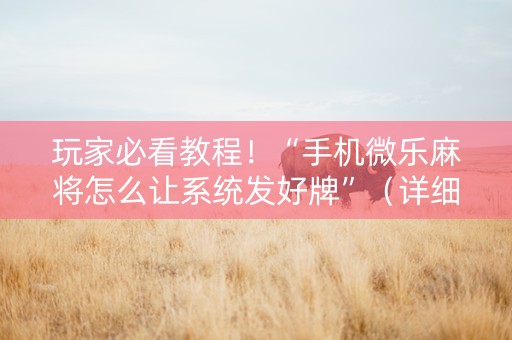 玩家必看教程！“手机微乐麻将怎么让系统发好牌”（详细透视教程）-哔哩哔哩