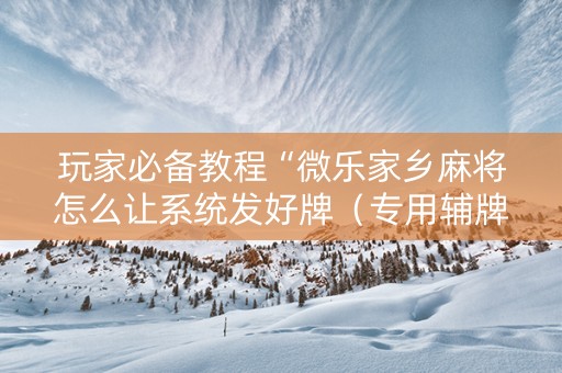 玩家必备教程“微乐家乡麻将怎么让系统发好牌（专用辅牌神器免安装）