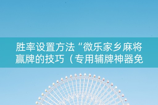 胜率设置方法“微乐家乡麻将赢牌的技巧（专用辅牌神器免安装）