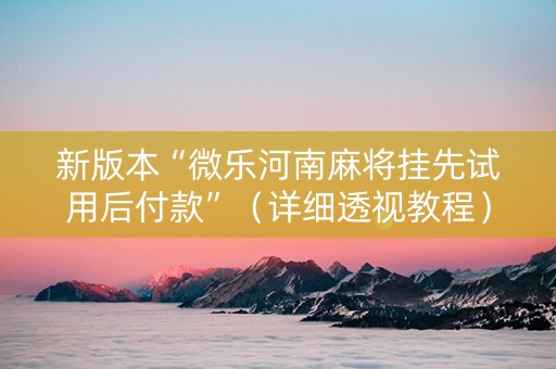 新版本“微乐河南麻将挂先试用后付款”（详细透视教程）-哔哩哔哩