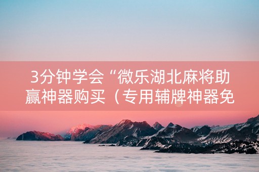 3分钟学会“微乐湖北麻将助赢神器购买（专用辅牌神器免安装）