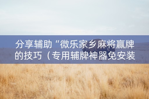 分享辅助“微乐家乡麻将赢牌的技巧（专用辅牌神器免安装）