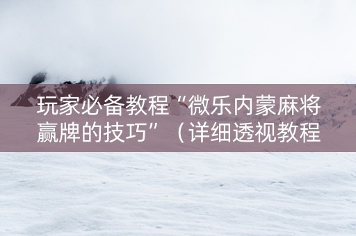 玩家必备教程“微乐内蒙麻将赢牌的技巧”（详细透视教程）-哔哩哔哩