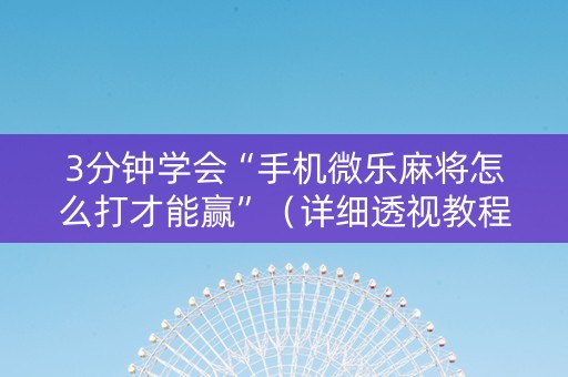 3分钟学会“手机微乐麻将怎么打才能赢”（详细透视教程）-哔哩哔哩