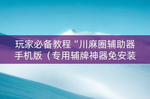 玩家必备教程“川麻圈辅助器手机版（专用辅牌神器免安装）