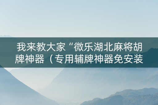 我来教大家“微乐湖北麻将胡牌神器（专用辅牌神器免安装）