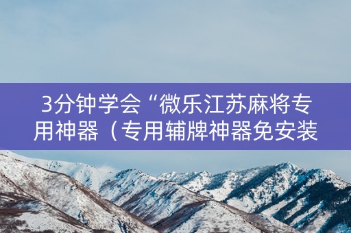 3分钟学会“微乐江苏麻将专用神器（专用辅牌神器免安装）