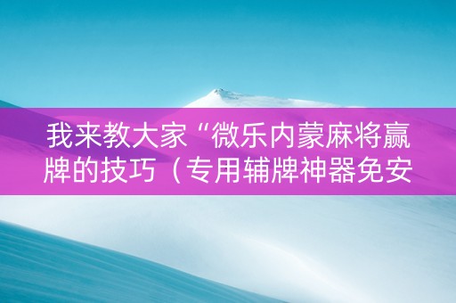 我来教大家“微乐内蒙麻将赢牌的技巧（专用辅牌神器免安装）
