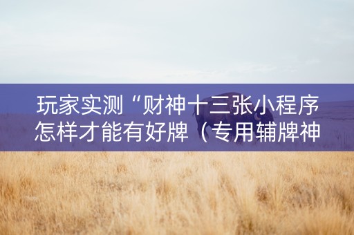 玩家实测“财神十三张小程序怎样才能有好牌（专用辅牌神器免安装）