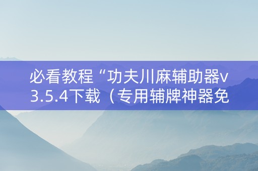 必看教程“功夫川麻辅助器v3.5.4下载（专用辅牌神器免安装）