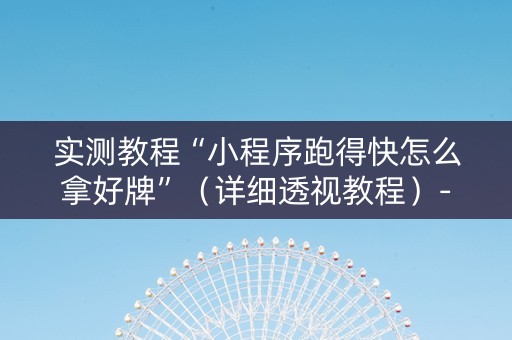 实测教程“小程序跑得快怎么拿好牌”（详细透视教程）-哔哩哔哩