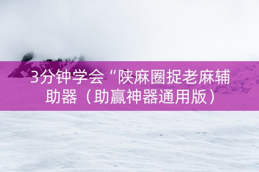 3分钟学会“陕麻圈捉老麻辅助器（助赢神器通用版）