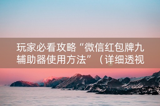 玩家必看攻略“微信红包牌九辅助器使用方法”（详细透视教程）-哔哩哔哩