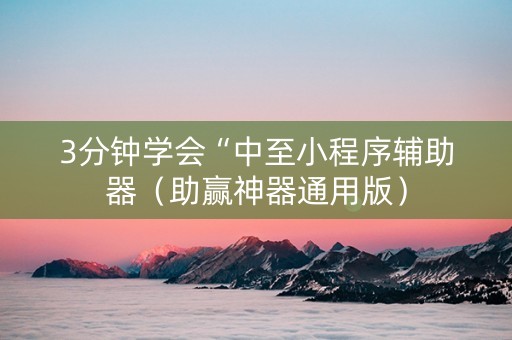 3分钟学会“中至小程序辅助器（助赢神器通用版）
