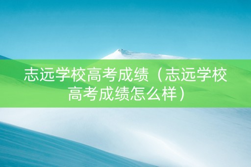 志远学校高考成绩（志远学校高考成绩怎么样）