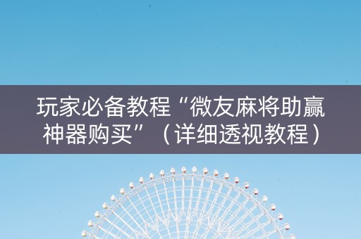 玩家必备教程“微友麻将助赢神器购买”（详细透视教程）-哔哩哔哩