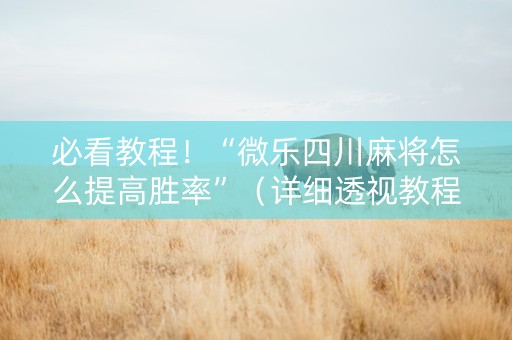 必看教程！“微乐四川麻将怎么提高胜率”（详细透视教程）-哔哩哔哩