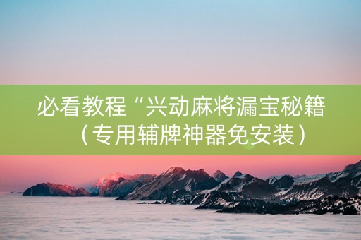 必看教程“兴动麻将漏宝秘籍（专用辅牌神器免安装）