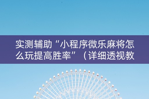 实测辅助“小程序微乐麻将怎么玩提高胜率”（详细透视教程）-哔哩哔哩