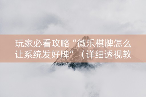 玩家必看攻略“微乐棋牌怎么让系统发好牌”（详细透视教程）-哔哩哔哩