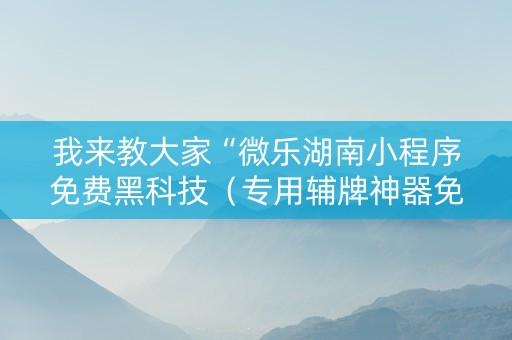 我来教大家“微乐湖南小程序免费黑科技（专用辅牌神器免安装）