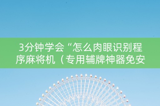 3分钟学会“怎么肉眼识别程序麻将机（专用辅牌神器免安装）