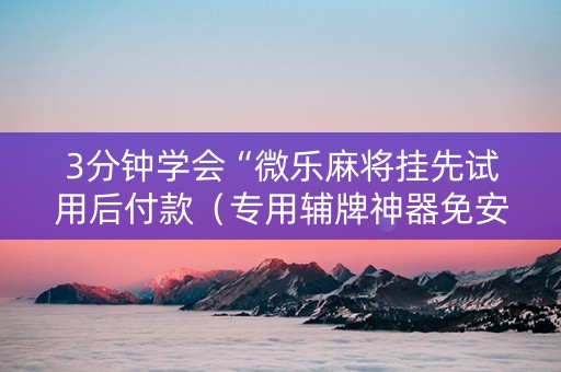 3分钟学会“微乐麻将挂先试用后付款（专用辅牌神器免安装）