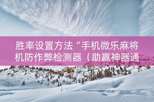 胜率设置方法“手机微乐麻将机防作弊检测器（助赢神器通用版）