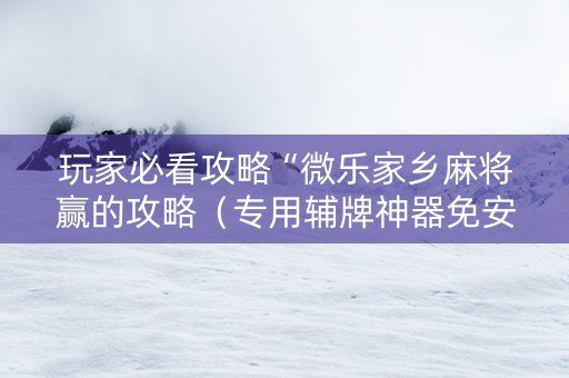 玩家必看攻略“微乐家乡麻将赢的攻略（专用辅牌神器免安装）