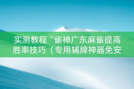 实测教程“雀神广东麻雀提高胜率技巧（专用辅牌神器免安装）