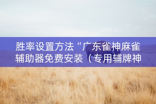 胜率设置方法“广东雀神麻雀辅助器免费安装（专用辅牌神器免安装）