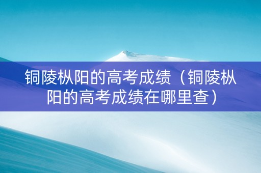 铜陵枞阳的高考成绩（铜陵枞阳的高考成绩在哪里查）