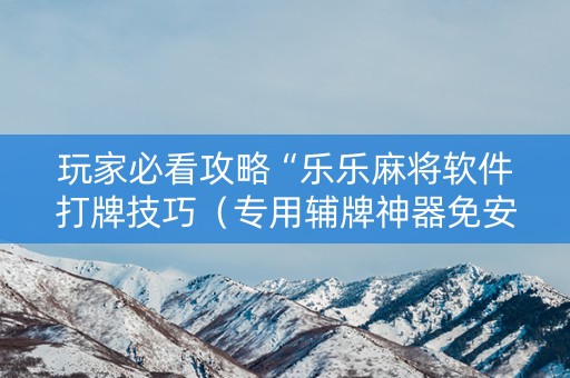 玩家必看攻略“乐乐麻将软件打牌技巧（专用辅牌神器免安装）