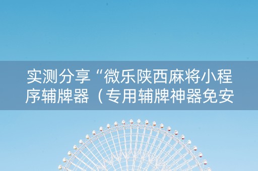 实测分享“微乐陕西麻将小程序辅牌器（专用辅牌神器免安装）