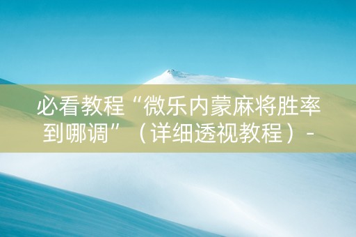 必看教程“微乐内蒙麻将胜率到哪调”（详细透视教程）-哔哩哔哩