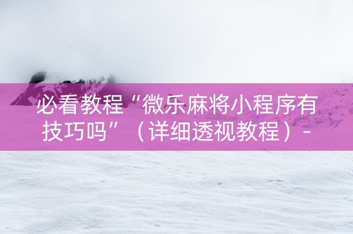 必看教程“微乐麻将小程序有技巧吗”（详细透视教程）-哔哩哔哩