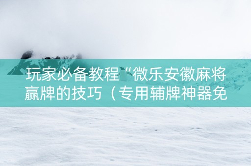 玩家必备教程“微乐安徽麻将赢牌的技巧（专用辅牌神器免安装）