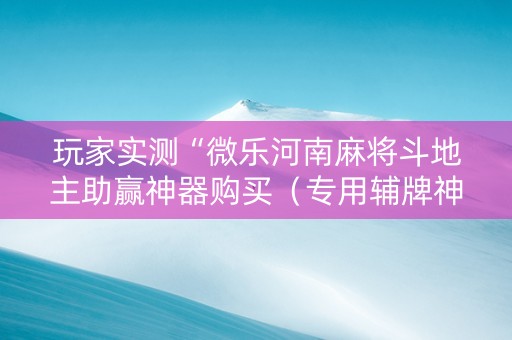 玩家实测“微乐河南麻将斗地主助赢神器购买（专用辅牌神器免安装）