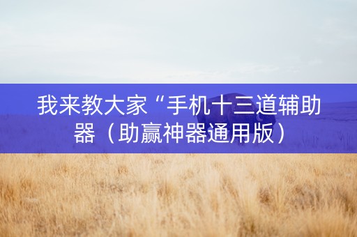 我来教大家“手机十三道辅助器（助赢神器通用版）