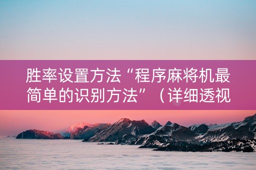 胜率设置方法“程序麻将机最简单的识别方法”（详细透视教程）-哔哩哔哩