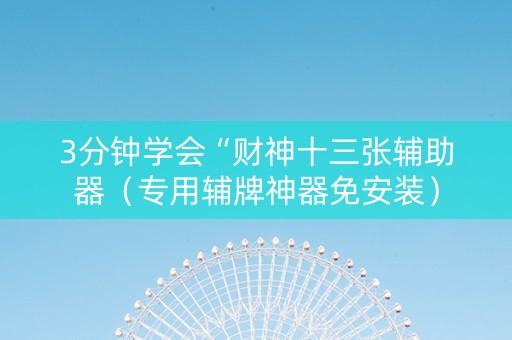 3分钟学会“财神十三张辅助器（专用辅牌神器免安装）