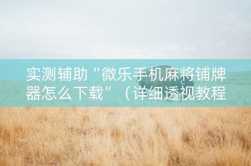 实测辅助“微乐手机麻将铺牌器怎么下载”（详细透视教程）-哔哩哔哩